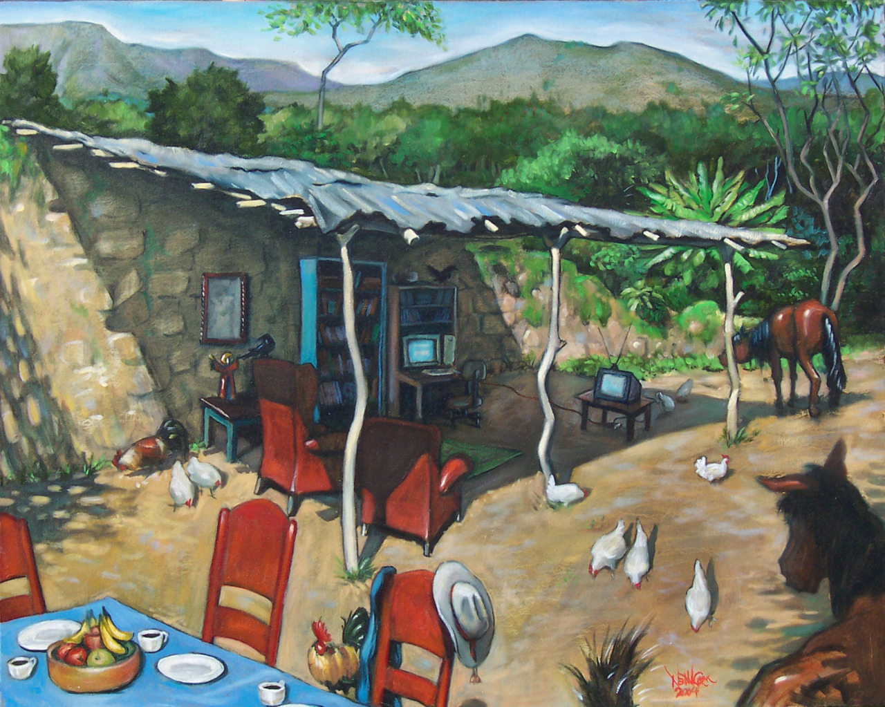 Lunch at Rancho Paricutín, Michoacán — painting by Neil H. Cronk