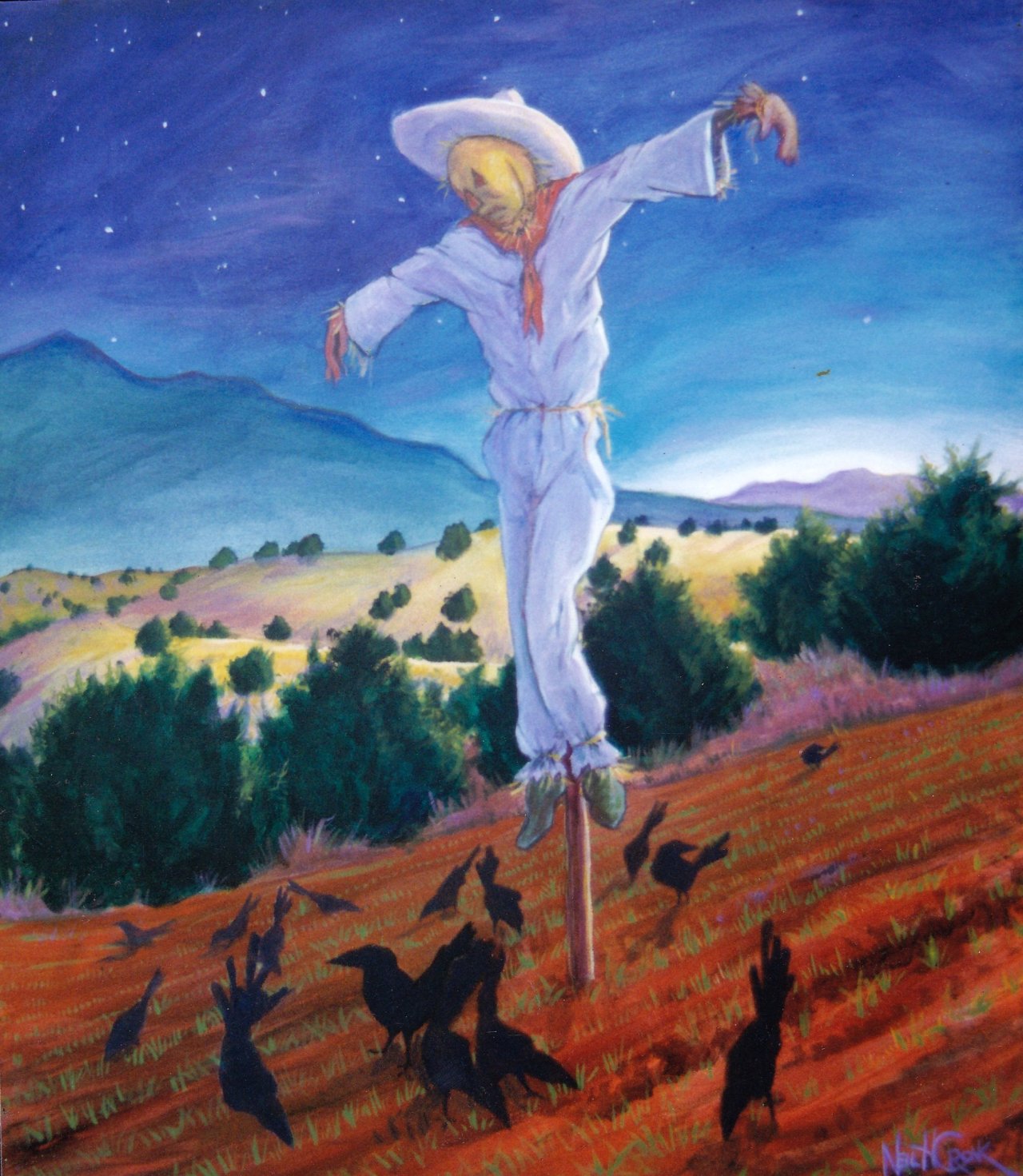 Scarecrow With Crows — painting by Neil H. Cronk